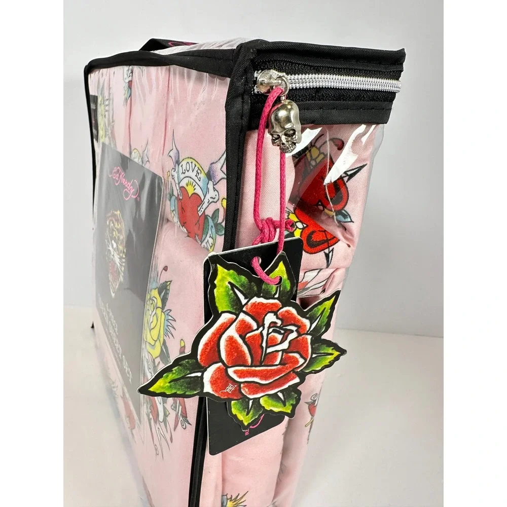 Ed Hardy Sheet Set Queen 6 Piece Pink New Tattoo Print Tiger Rose Heart Dagger